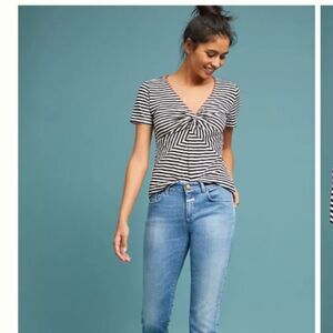 Anthropologies ett:twa Striped Front Knotted Shirt size Small